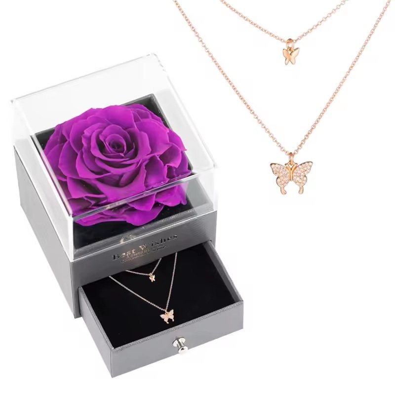 علبة قلبية لوردة محفوظة مع قلادة / Heart gift box with preserved rose and necklace