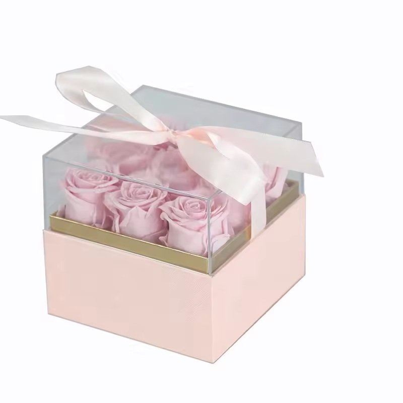 علبة مربعة شفافة من الأكريليك لوردة محفوظة / Clear acrylic square rose gift box