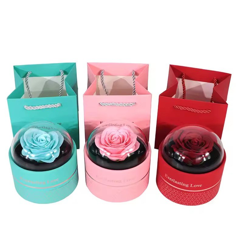 علبة مجوهرات دائرية بطابع الوردة وبطانة أكريليك / Round rose-themed jewelry gift box with acrylic lining