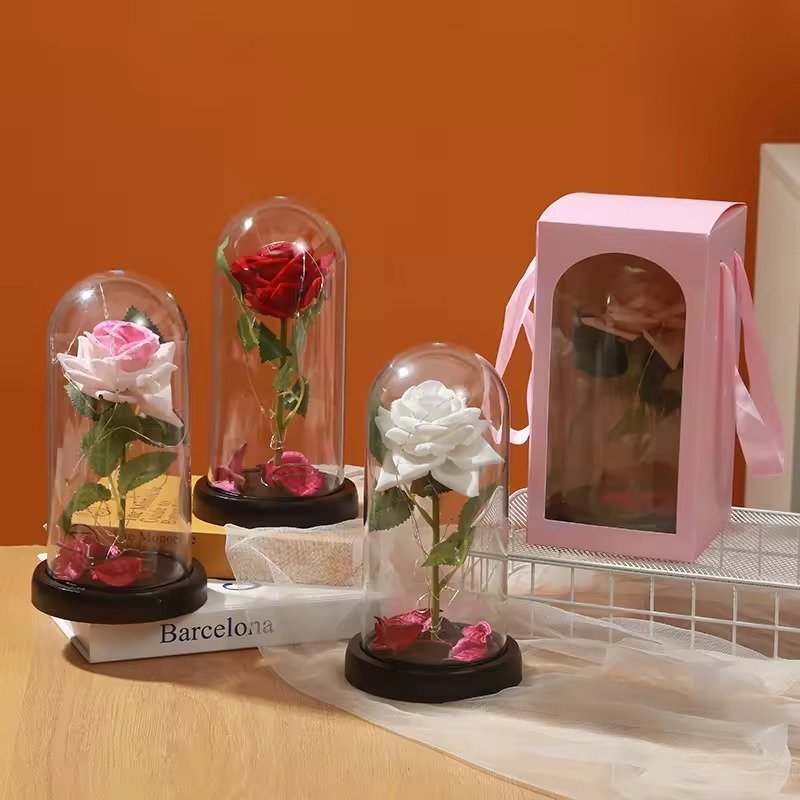 هدية وردة محفوظة في قبة زجاجية مضاءة / Preserved rose LED glass-dome gift